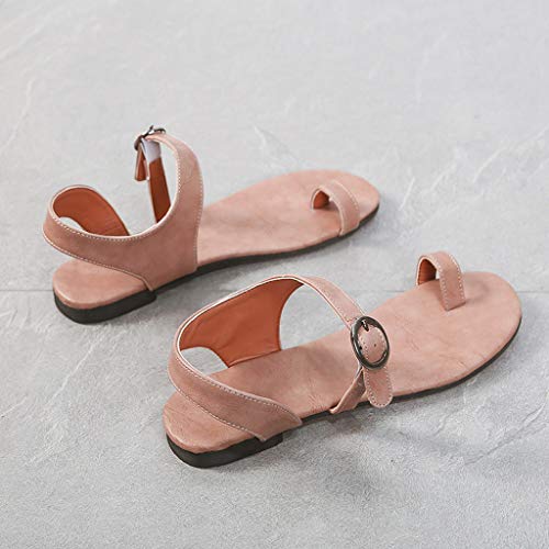 NIKAIRALEY Shoes Womens Gladiator Strappy Flat Open Toe Strap Ankle Wrap Summer Beach Breathable Flat Buckle Strap Sandals Pink
