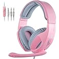 Sades Stereo Cute Girl Pink Gaming Headset for Xbox One PS4, Noise Cancelling Over Ear Headphones with Mic & Soft Memory Earm