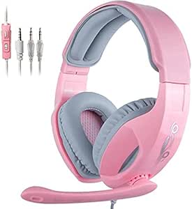 Sades Stereo Cute Girl Pink Gaming Headset for Xbox One PS4, Noise Cancelling Over Ear Headphones with Mic &amp; Soft Memory Earmuffs for PC Mac Laptop Computer Games