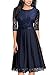 MISSMAY Women's Vintage Half Sleeve Floral Lace Cocktail Party Pleated Swing Dress Navy Blue Small