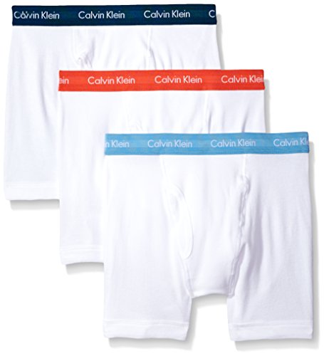 Calvin Klein Men's Underwear Cotton Classics Boxer Briefs (Pack of 3), White/Voltic Orange/Fountain/Blue Star, Large