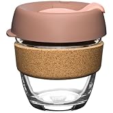 KeepCup Brew Cork Reusable Coffee Cup, 8 oz Glass Tumbler with Cork Band and Splashproof Lid, Dishwasher Safe, Frappe