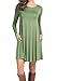 Peassa Womens Plain Long Sleeve Pockets Casual Swing T shirt Dress Green M