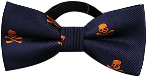 Gazebo Green Children's Pre-Tied Novelty Bow Tie (Navy with Orange Skulls)