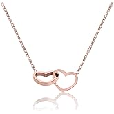 Rose Gold Interlocking Heart Necklace for Women – Dainty Stainless Steel Chain, Tarnish-Resistant Love Pendant Jewelry, Elegant Everyday Gift