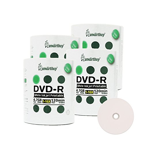 Smart Buy 400 Pack DVD-R 4.7gb 16x White Printable Inkjet Blank Media Record Disc, 400 Disc 400pk