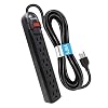 Digital Energy 6-Outlet Surge Protector Power Strip with 15-Ft Long Extension Cord, Black, ETL Listed/UL Standard