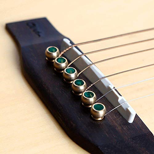 Vencetmat String Acoustic Guitar Copper Bridge With Gemstone inlay 6pcs Guitar Bridge Pins (6 Pcs, Emerald green)