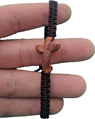 Christian Brown Thread Bracelet Olive Wood Cross Bracelet from Medjugorje + Holy Card