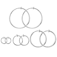 Keklle Stainless Steel 4 Pairs Clip On Hoop Earrings for Women Men Non Pierced Earrings (A:Silver-Tone)