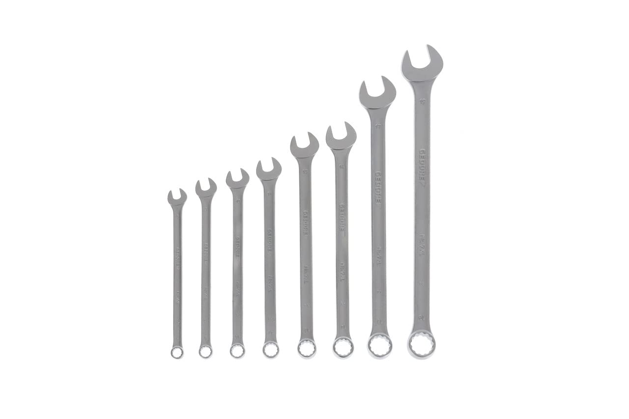 GEDORE 8-pc. Combination spanner set, Long, AF 8-19 mm, Angled, Bi-hex, UD profile, Spanner set, 7 XL-080