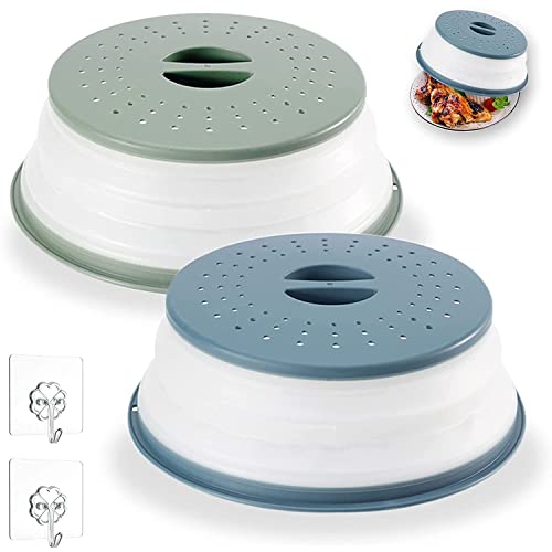 2 Stück Faltbare Mikrowellen Abdeckung, Deckel für Mikrowelle, Abdeckhaube für Mikrowellendeckel, Hoch Mikrowellen Spritzschutz, Faltbare Mikrowellenabdeckung mit Haken, für Obst, Gemüse (Grau, Blau) thumbnail 1
