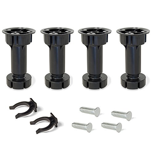 Emuca - Adjustable feet for kitchen or bathroom cabinet, set of 4 adjustable legs with assembly accessories, H 150mm, Black