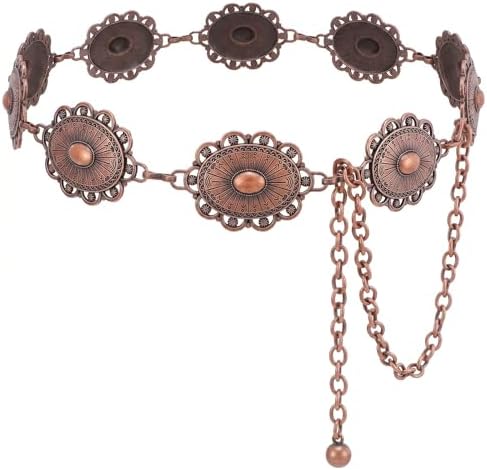 Vintage Brown Chain Belt Medallion Floral Boho Adjustable Wood Beaded Medallion Waist Tie Belt Boho Hippie Western  main image 4