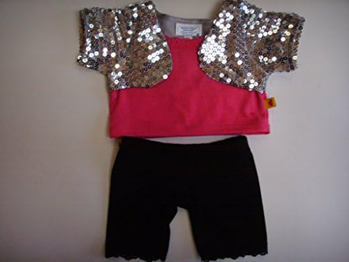Build a Bear Workshop 15" Plush Girl Doll Clothes ; Sequin Pink Top with Black Lace Tights