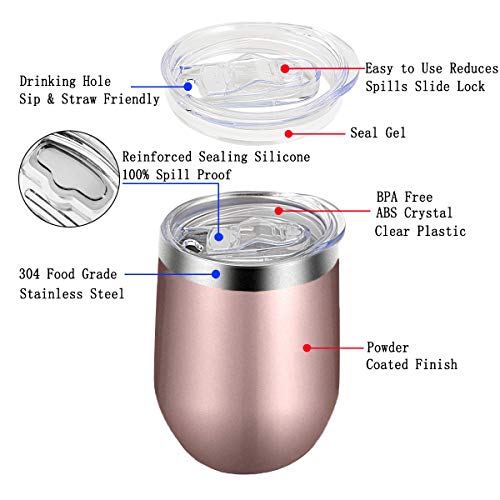 Bastwe 6 Pack Stainless Steel Stemless Wine Tumblers with Straw, 12 oz Double Wall Vacuum Insulated Wine Tumbler for Champagne, Cocktail, Beer, Coffee, Drinks (Navy Blue + Blue Gold + Rose Gold) - Thumbnail 3