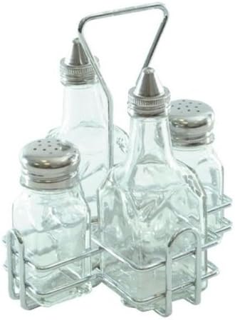 Square Oil Vinegar Nostalgic Cruet Set. 2 x 5 oz glass cruets 2 x 2oz Nostalgic and cruet rack included
