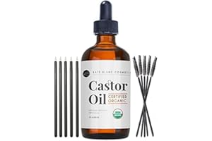 Kate Blanc Cosmetics Castor Oil Organic (4oz), 100% Pure, Cold Pressed, Hexane Free. Natural Oil for Hair, Eyelashes, Eyebrows. Skin Moisturizer with Starter Kit