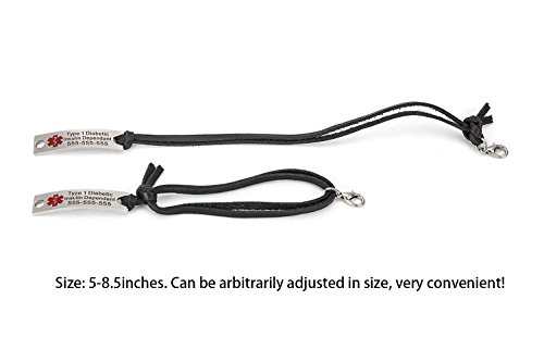 Free Custom Engraved Stainless Steel Medical Alert ID Tags With Black Leather Cuff Bracelets