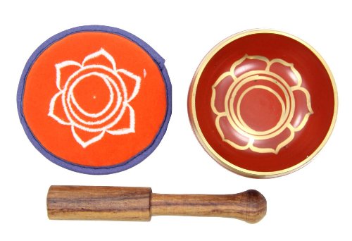 DharmaObjects Tibetan Palm Size Sacral Chakra Premium Singing Bowl Gift Set