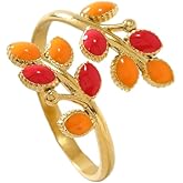 Kumshunie 18K Gold Plated Floral Leaf Ring for Women Promise Engagement Open Ring Adjustable Wrap Colorful Jewelry Gift