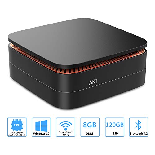 AK1 Mini PC Intel Celeron Apollo Lake J3455 Processor(up to 2.3GHz) Windows 10 (64-bit) Desktop Computer[8GB RAM/120GB mSATA SSD/2.4G+5G Dual WiFi/Gigabit Ethernet/4K]