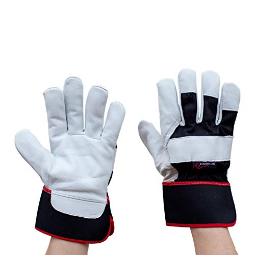 SAFE HANDLER XGrip Buffalo Leather Gloves | Elastic Band Wrist, AB Buffalo Leather, Leather Knuckle Protection, Safety Work Gloves, OSFM, 1 Pair