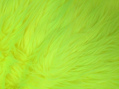 Highlighter Yellow Luxury Long Pile Faux Shag Fur Fabric - Sold By The Yard -60"