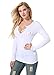 EXLURA V-Neck Cotton Blend Tee Shirt Tunic Top with Long Sleeve - L White
