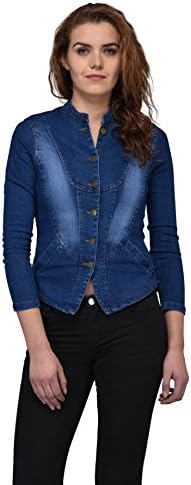 Women's Regular Fit Washable Jacket Large Blue- By Style Souk