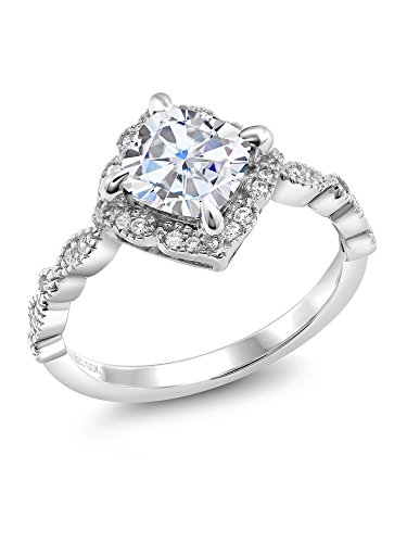 925 Platinum Plated Sterling Silver Fashion Right-Hand Ring Forever Brilliant (GHI) Cushion 1.70ct (DEW) Created Moissanite by Charles & Colvard