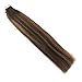 Moresoo 18 Inch Remy Human Hair Extensions Glue on Adhesive Tape In Remy Human Hair Extensions Color Dark Brown #2 Ombre to Brown #6 Highlighted with #2 Tape on Hair 20PCS 50G