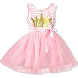 NNJXD Girl Shinny Stripe Baby Girl Printed Tutu Dress Size (100) 2-3 Years Gold&Pink