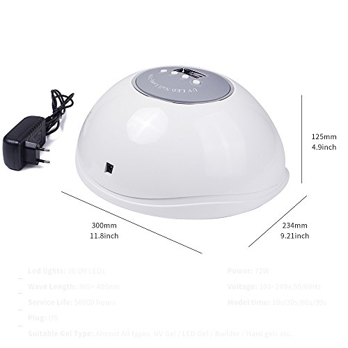 Nail Dryer 72W UV LED Nail Lamp [Big Size] [Quick-drying]with 4 Timers Professional Nail Art Tools Accessories - Thumbnail 4