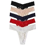 TALEVE Womens Sexy Lace Cheeky Thong Underwear Plus Size Nylon Hipster Panties Pack Of 5 Assorted L/Waist 29.92