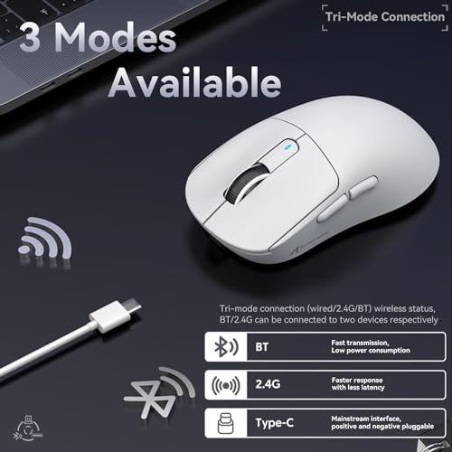ATTACK SHARK X3 49g Ultralight Mouse, PixArt PAW3395 Gaming Sensor, BT/2.4G Wireless/Wired Gaming Mouse, 26000 DPI, 200 Hours Battery, Office Mice for Win11/Xbox/PS/Mac (White)