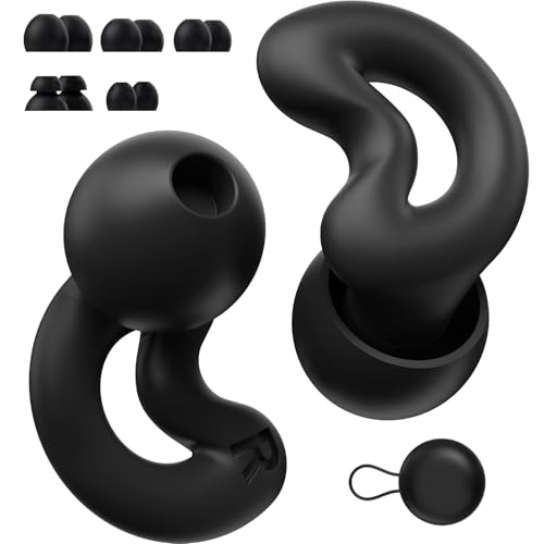 Relaxcharm Sleep Ear Plugs for Sleeping, Patented Moon-Shape Design 40dB Noise Reduction Earplugs for Snoring & Background Noise,Side Sleepers,Reusable with XS/S/M/L Tips & Case Jet Black
