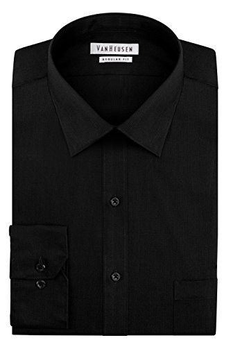Van Heusen Men's Pincord Regular Fit Solid Spread Collar Dress Shirt, Black, 16" Neck 32"-33" Sleeve