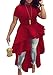 Womens Ruffle High Low Asymmetrical Short Sleeve Bodycon Tops Blouse Shirt Dress Red XL