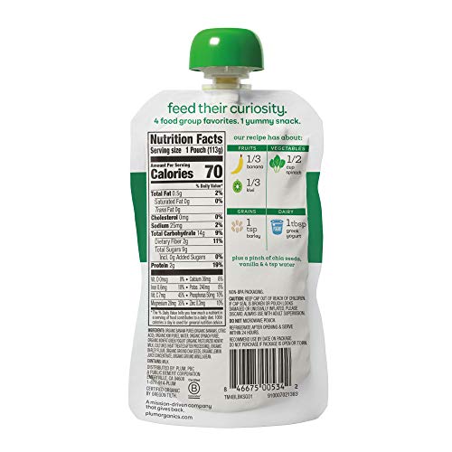 image for Plum Organics Mighty 4, Organic Toddler Food, Banana, Kiwi, Spinach, K