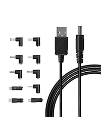 IBERLS Cable de alimentación universal (con 10 conectores), USB a DC 5.5 0.083 in enchufe cable de carga adaptador para LED Pixel Luz, USB-HUB, Kindle Fire Tablet, DJ Controller, Nextbook, teléfonos inteligentes etc.