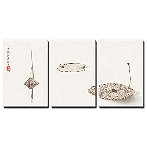 3 Panel Canvas Wall Art - Minimalism Style Chinese Painting of The Dried Lotus Leaves - Giclee Print Gallery Wrap Modern Home Art Ready to Hang - 16"x24" x 3 Panels