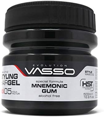 VASSO Mnemonic Hair Styling Gum Gel Special Formula No Alcohol 500 Milliliter /16.9 Ounce Strong Maximum Hold
