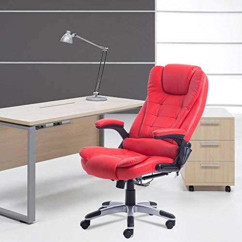 Homgrace Swivel Gaming Massage Chair Ergonomic PU Leather Executive Office Chair Vibrating 7 Point Wireless Massage Chair with Heating Function (RED)