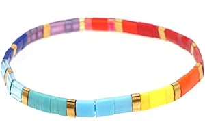 Sonateomber Tila Flat Beaded Stretch Bracelets for Women Colorful Beads Stack Bracelet