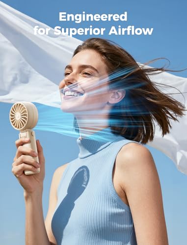 Aecooly Mighty Portable Handheld Fan, 3-in-1 Powerful Hand Fan Rechargeable [20H Max Cooling Time], 5-Speed Digital Display, Mini Personal Hand Held Fan for Summer, Travel, Gifts for Women - Beige