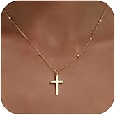 KISSCLOUD Cross Necklace for Women Dainty 14K Gold Silver Plated Cross Chain Pendant Christian Religious Baptism Faith Charm Trendy Jewelry Gift