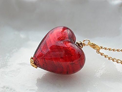 Red Heart Necklace In Murano Glass 16" Chain