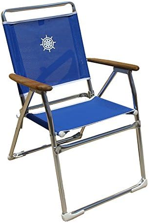 FORMA MARINE Beach High Chair, Outdoor Chair, Folding, Anodized, Aluminium, Wooden Armrest, Blue, Model 'Classic' PA160BT