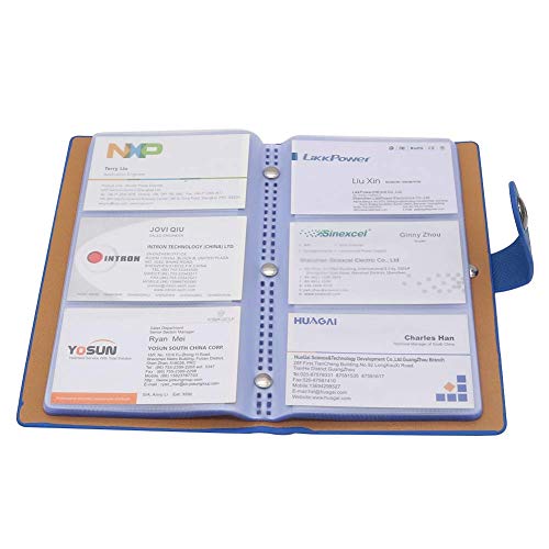 LOYMR 300 Cards PU Leather Business Name Card Books Office Business Card Holder Credit Cards Organizer (Blue)